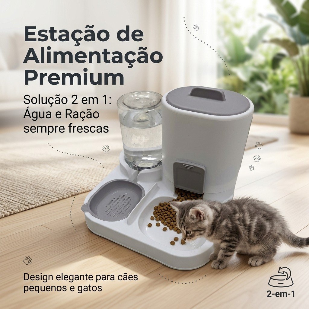 Bebedouro e Comedouro Automático 2 em 1 para Cães e Gatos | Controle de quantidade  Filtro 3 Etapas
