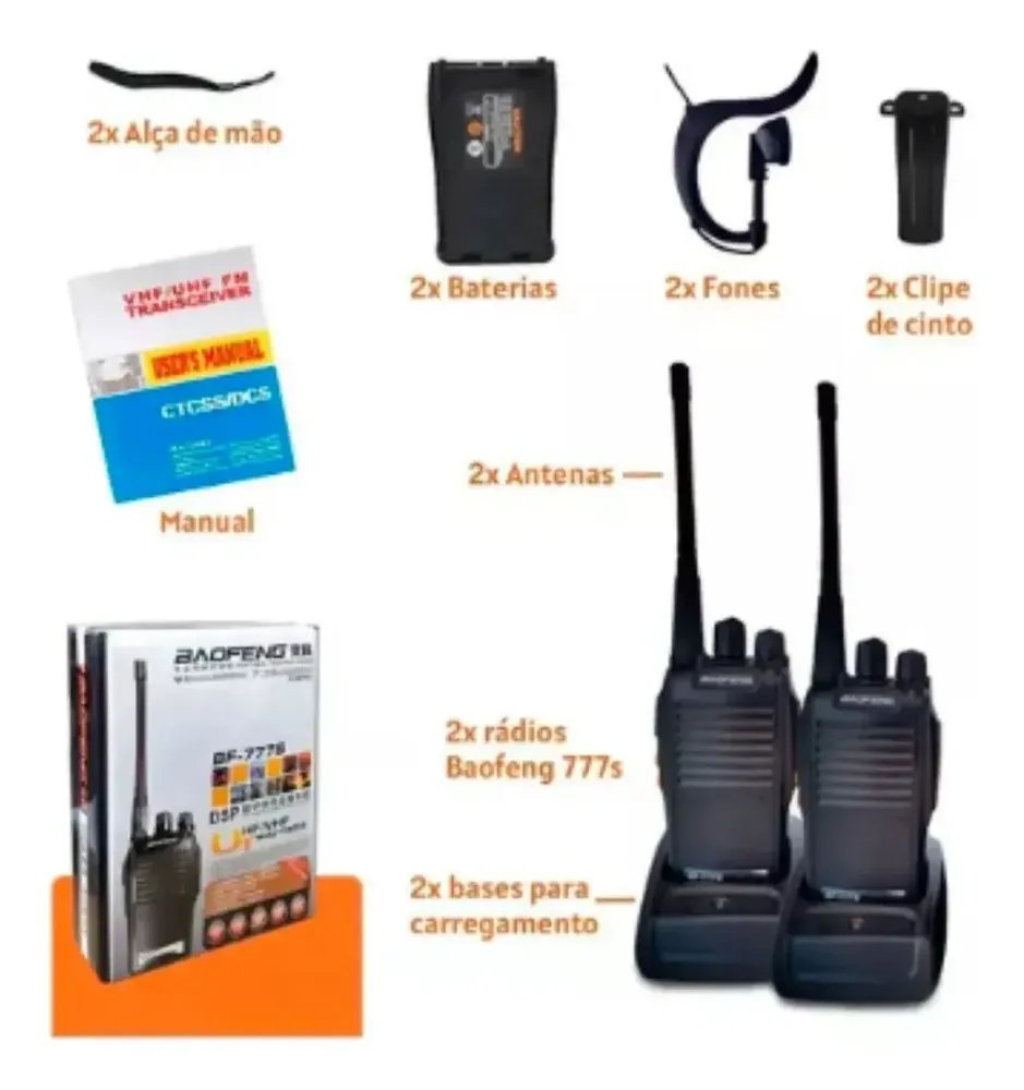 Kit Par 2 Radio Baofeng 777s Walk Talk Comunicador 16 Canais Cor Unico