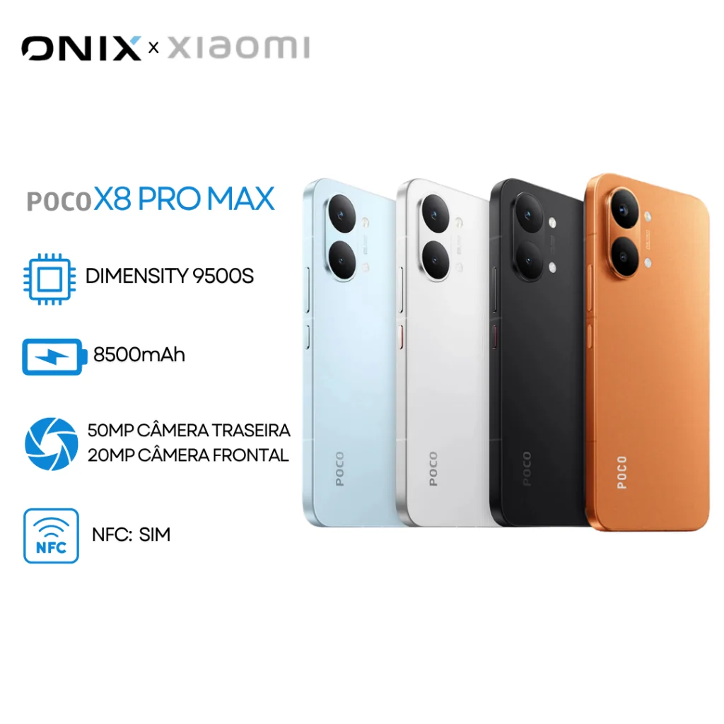 Xiaomi Poco X8 Pro Max 5G, Processador MediaTek Dimensity 9500s, Bateria 8500 mAh, Versão Global, 256GB + 12GB RAM