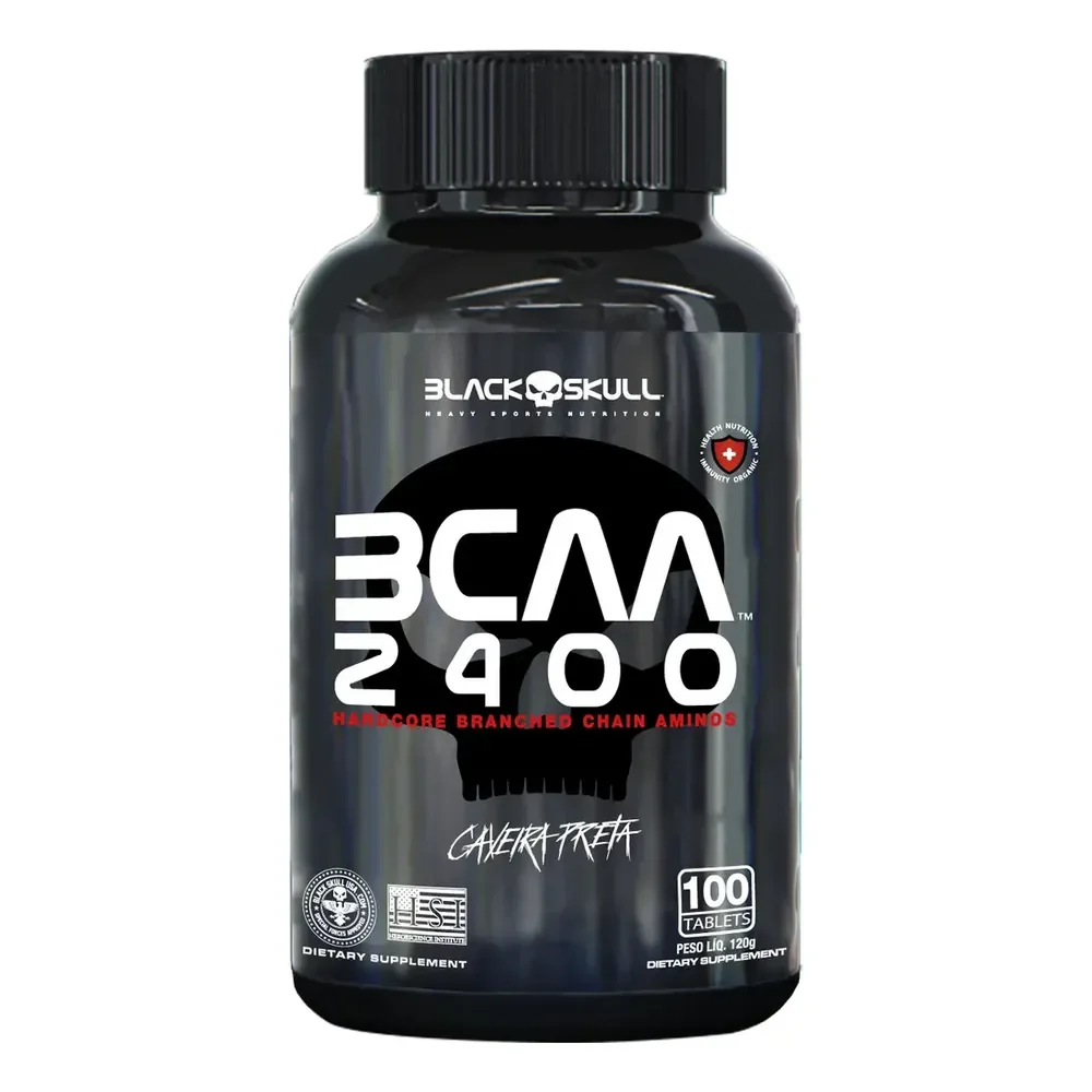 Bcaa 2400 Caveira Preta 100 Tabs - Black Skull Sabor Sem Sabor