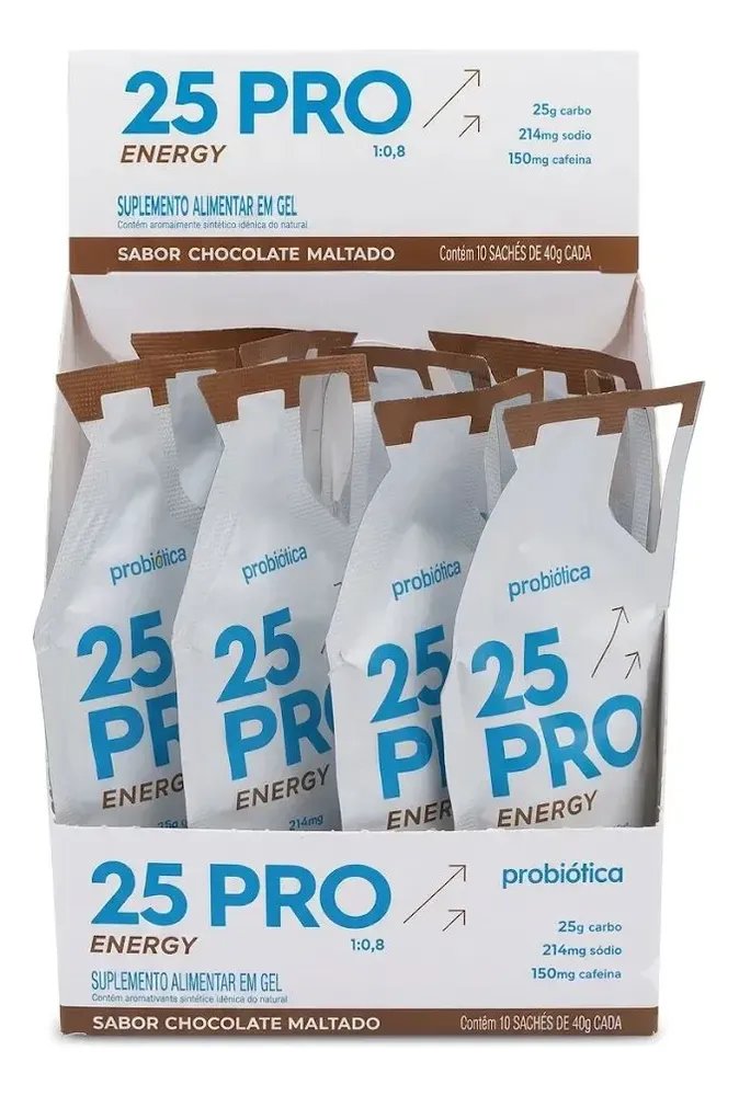 Gel 25 Pro Energy 25g Carbo 10 Sachês 40g Probiótica Chocola Chocolate Maltado