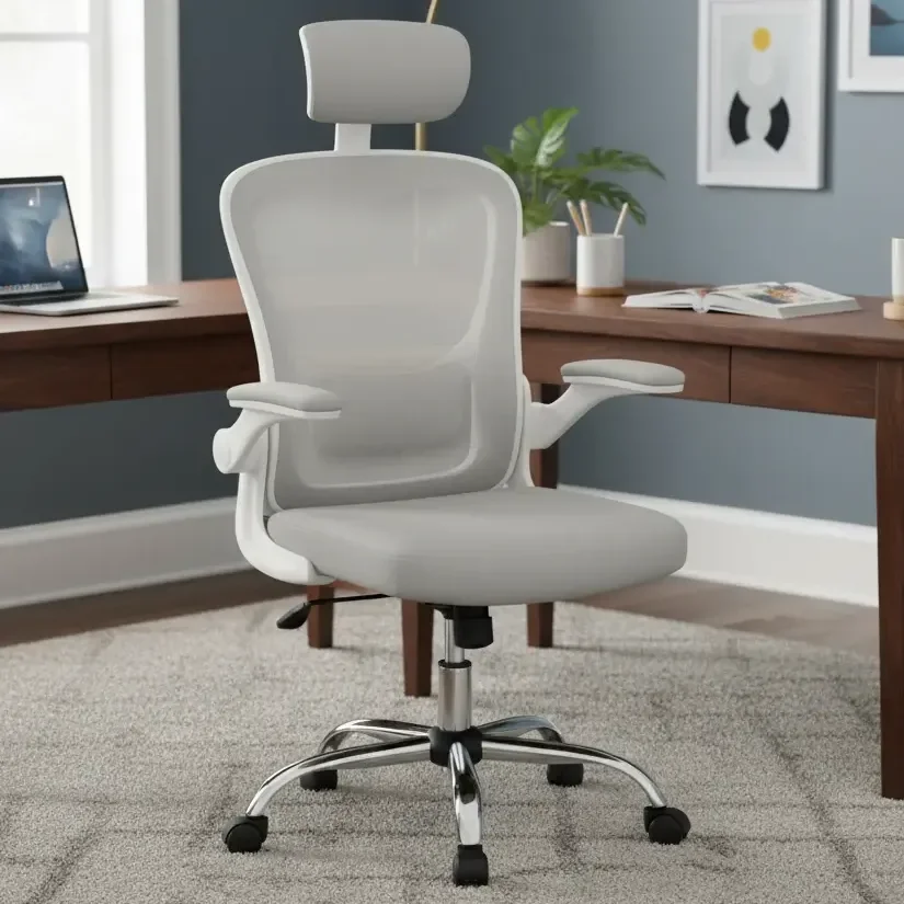 Cadeira De Escritório Ergonômica Giratória Boston G100 Com Estofado Mesh Luvinco Com Ajuste Lombar Cinza Malha