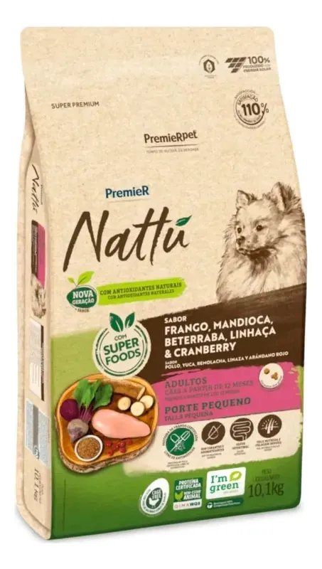 Ração Nattu Cães Adultos Porte Pequeno Sabor Mandioca 10,1kg