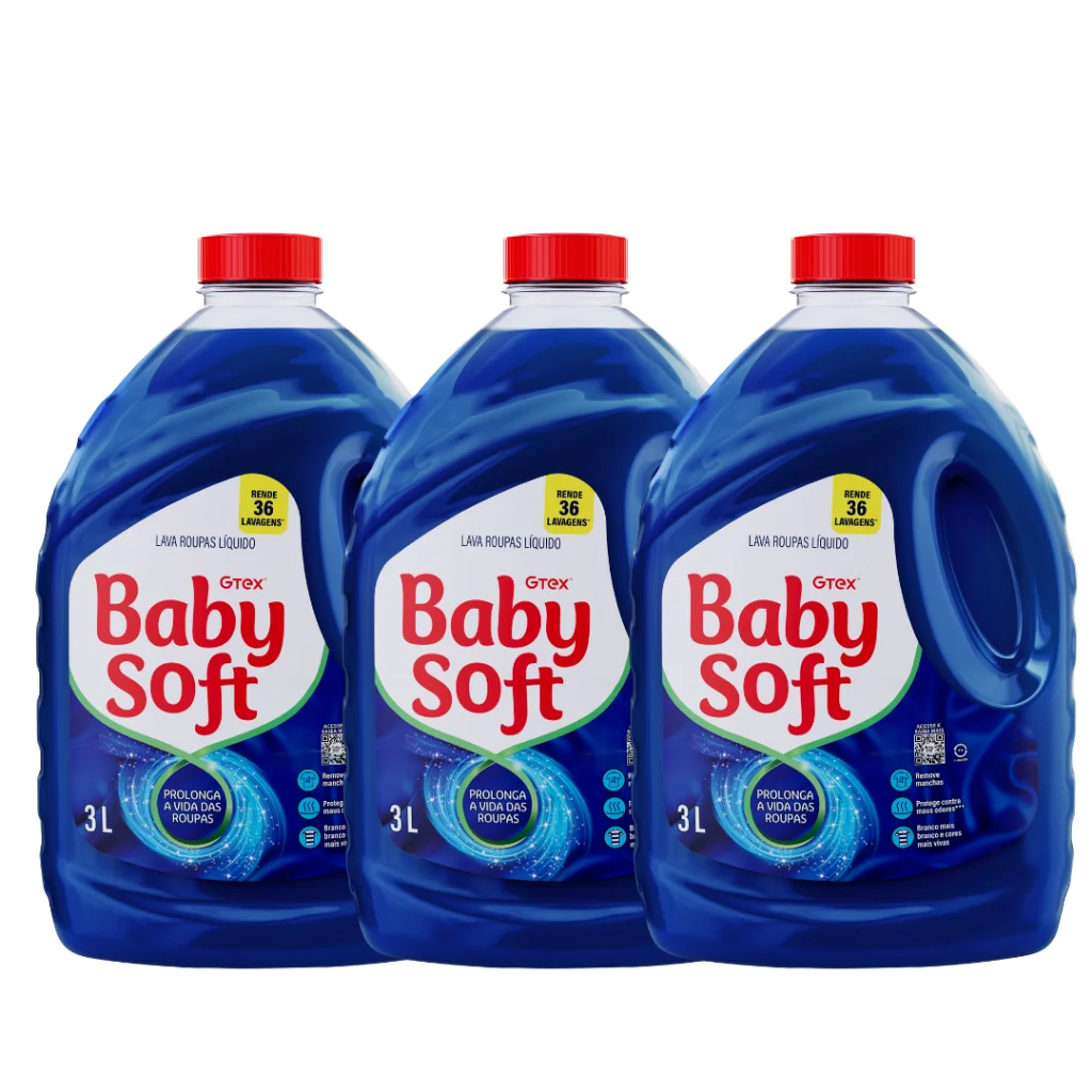Kit 3 Lava Roupas Liquido Baby Soft Max Performance Azul - 3L