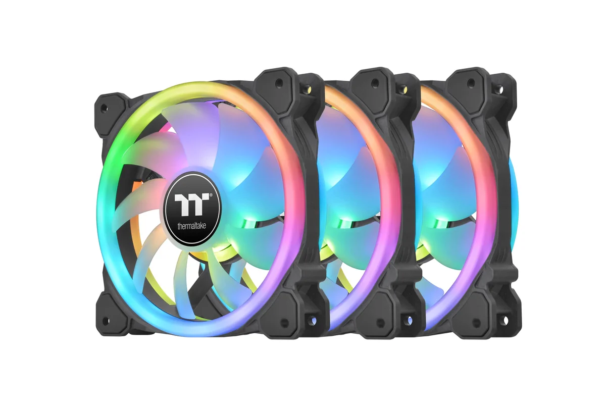 Thermaltake Ventilador de radiador SWAFAN 12 RGB TT Edição Premium Pacote com 3, Design de Lâmina de Ventilador Trocável, Direção de Fluxo de Ar Personalizável, 2000 RPM, CL-F137-PL12SW-A, 120 mm
