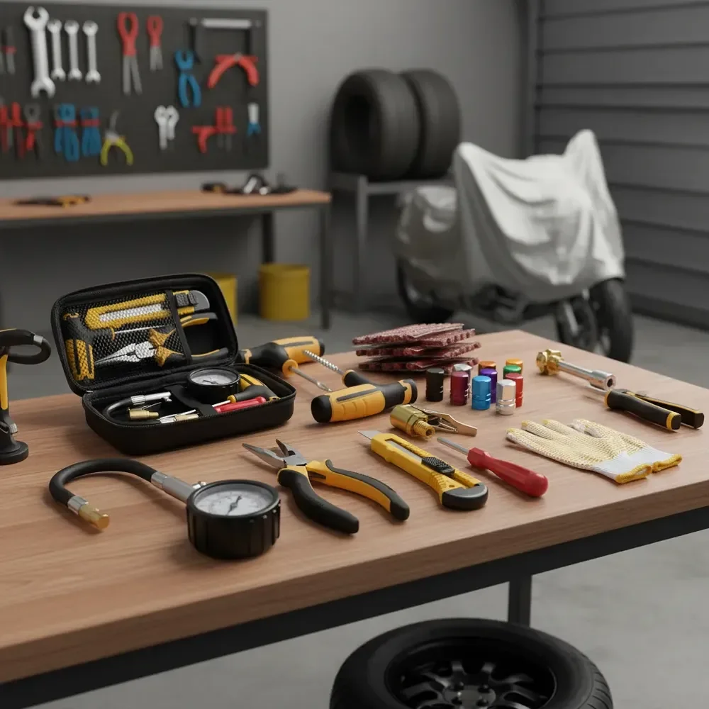 Kit Reparo Pneu + Maleta Remendo Manômetro Moto Ecarro 15pcs