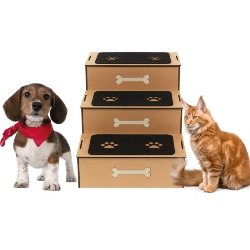 Escadinha de 3 Degraus para cachorro e gatos subir cama sofá e habitat MDF cru com 45 cm de altura promoção