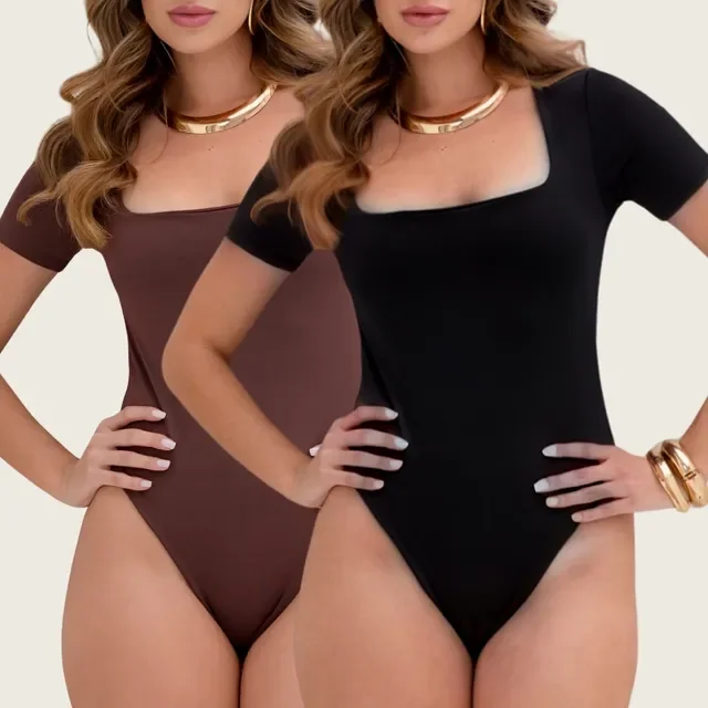 Kit 2 Body Collant Suplex Decote Quadrado Manga Curta Básico