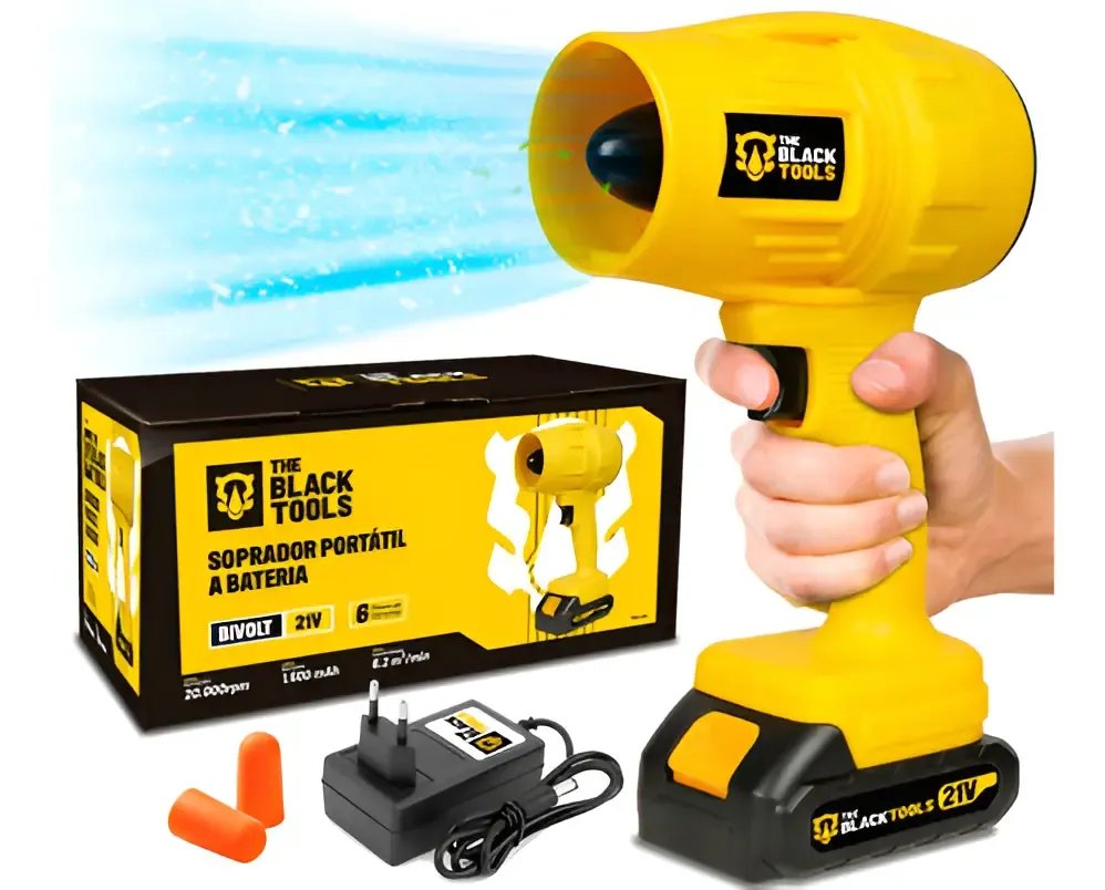 Soprador Portátil Turbo Sem Fio Bateria Vento Forte 21v Amarelo 127/220v