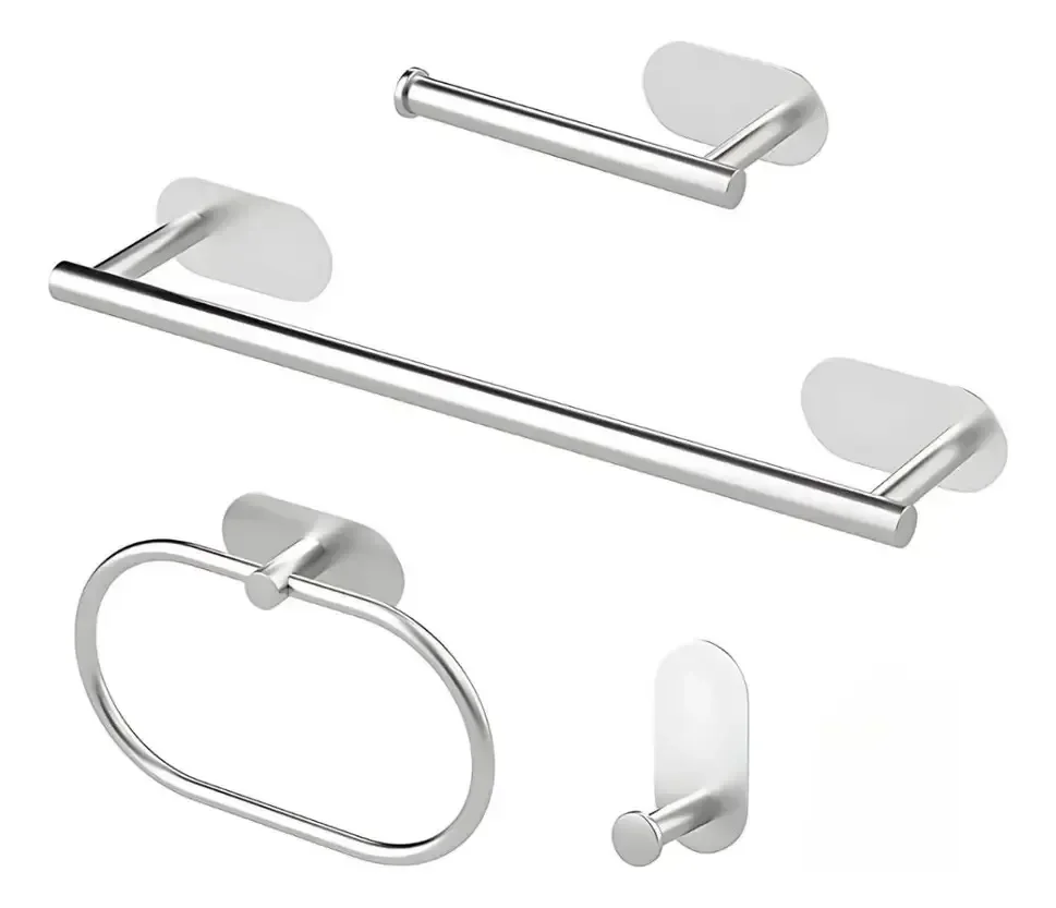 Kit Acessórios Banheiro Inox 304 Luxo 4 Peças Prateado