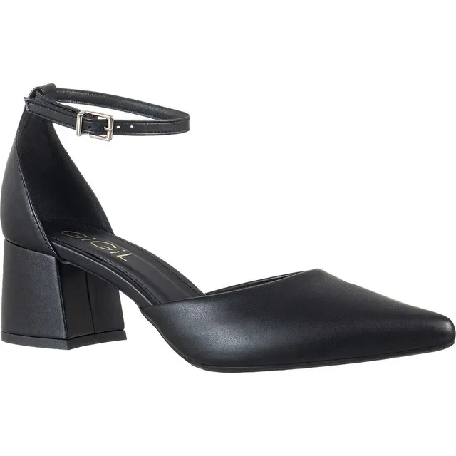 Scarpin Gigil Bico Fino Salto Grosso Saia E Blusa Salomé
