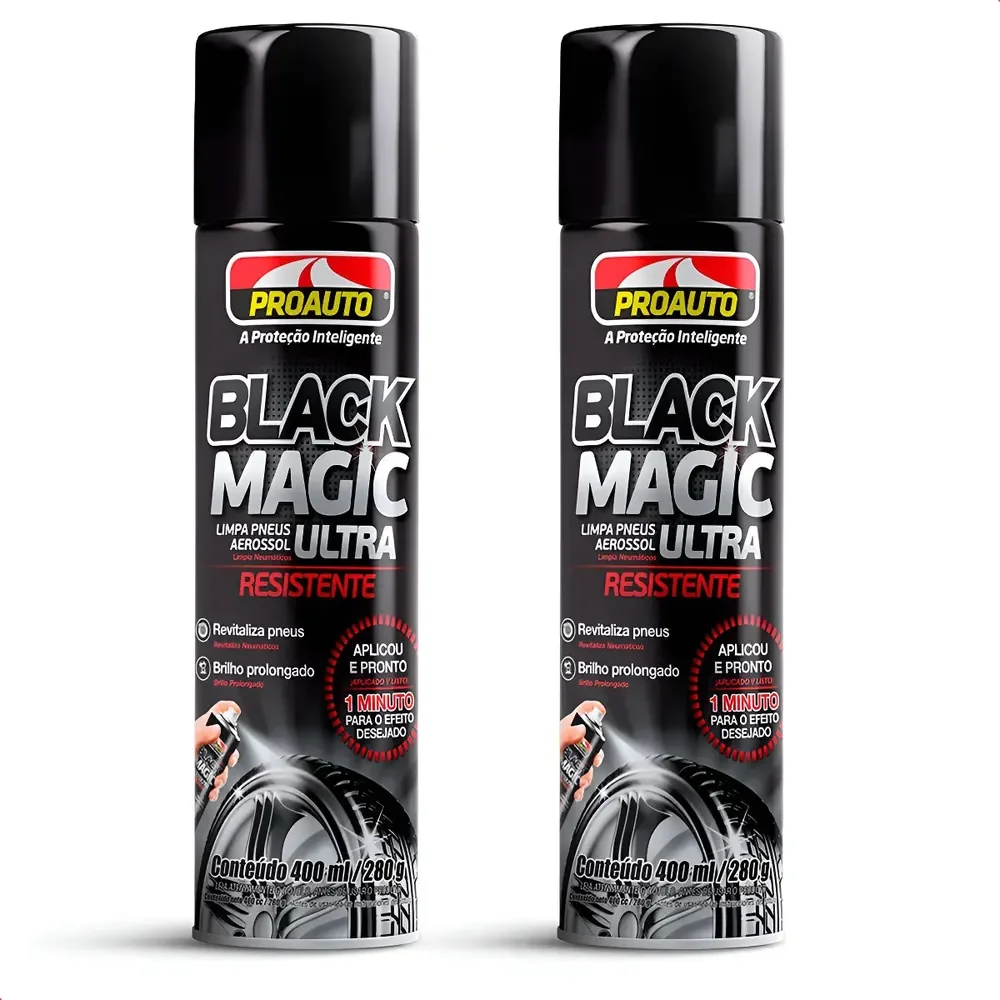 Kit 2 Limpa Pneus Aerossol Black Magic Proauto 400ml Pretinho
