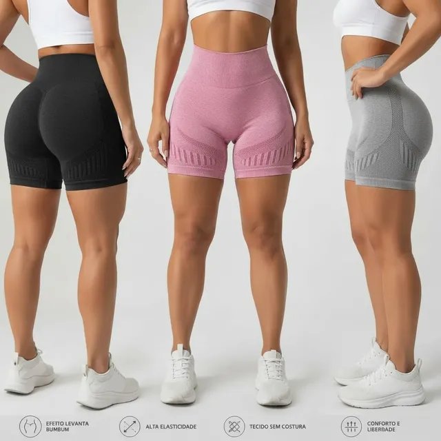 Kit 3 Short Levanta Bumbum Feminino Academia Yoga Fitness