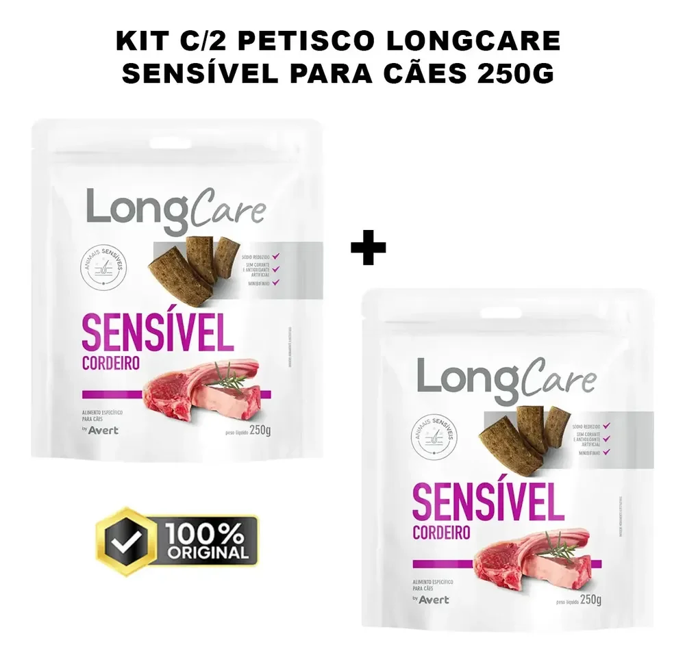 Kit C/ 2 Petisco Longcare Sensível Cordeiro 250g
