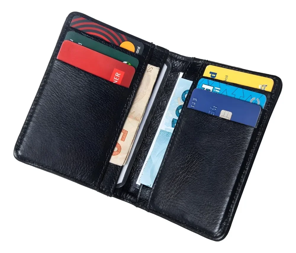 Carteira Masculina Porta Cartão e Cnh Dinheiro Slim Cor Dark Black Desenho do Tecido Liso