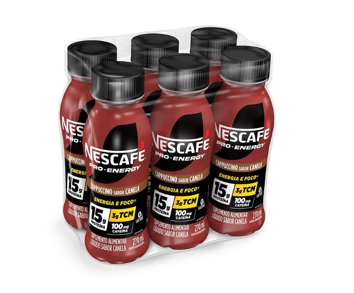 Suplemento Alimentar UHT Nescafé Pro-Energy Capuccino Sabor Canela 15g proteína 270ml - Pack com 6 unidades