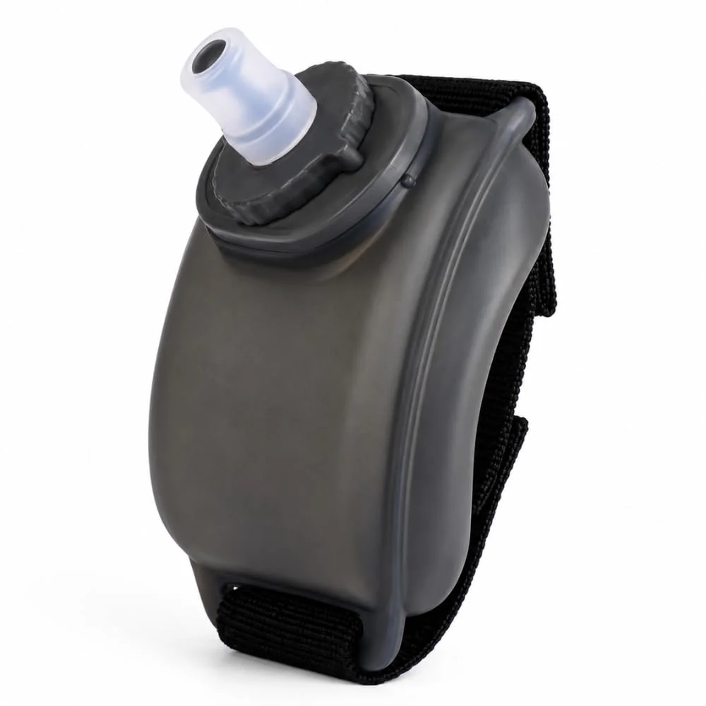 Garrafa de Pulso Esportiva, Silicone e PP, 200 ml, com Faixa Ajustável, para Corrida e Treino (Preto)