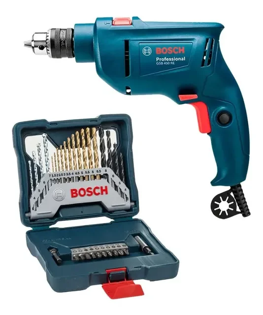 Furadeira Industrial Impacto Rev 450w Gsb 450 Re Bosch + Kit