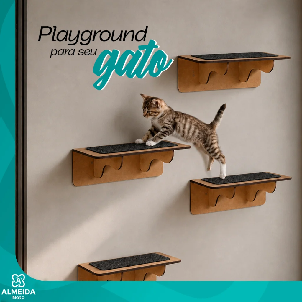 Kit 4 Prateleira Degraus Escada Gato Parede MDF Pet Playground Suporte 10kg Montado