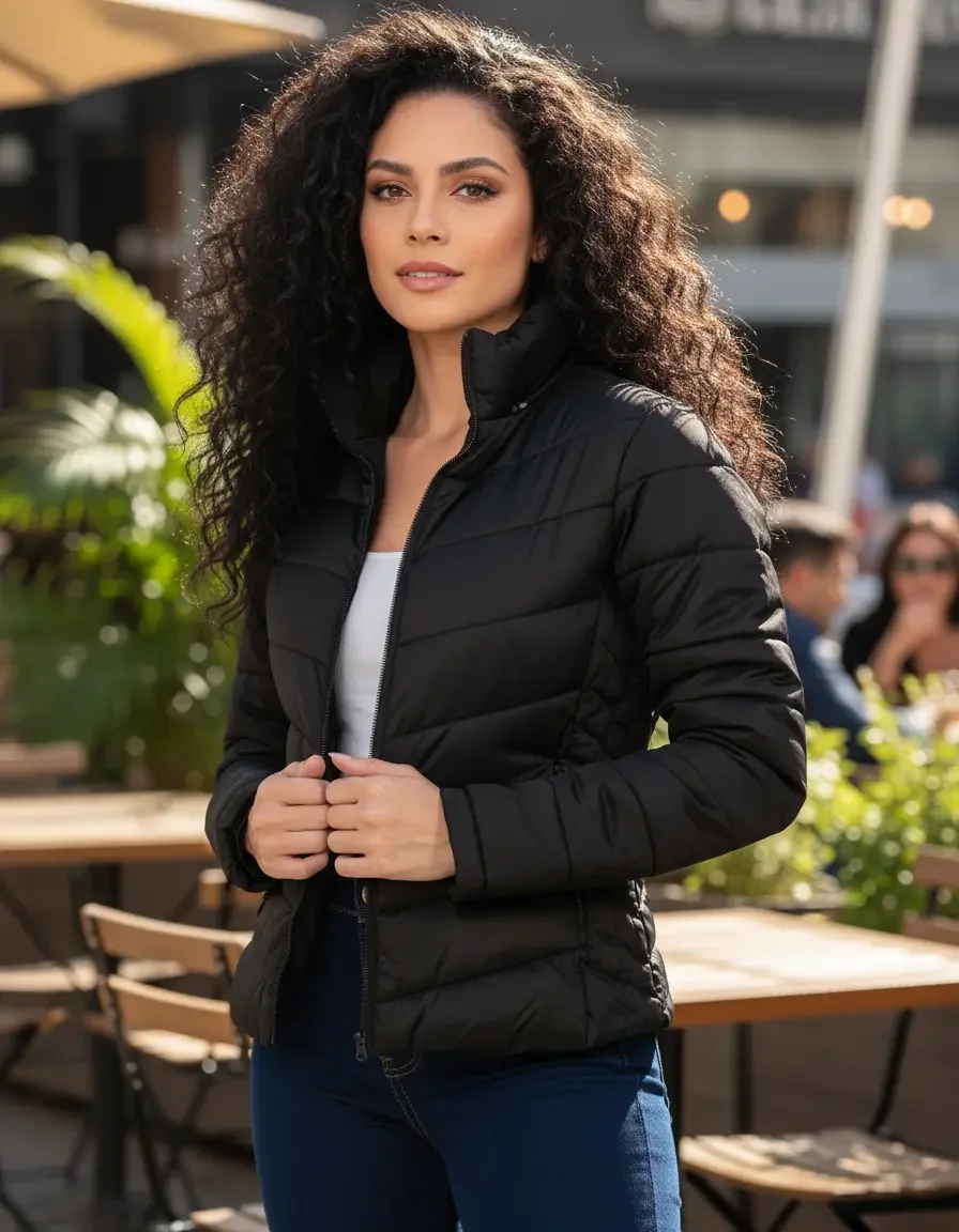 Casaco Bobojaco Jaqueta Puffer Feminina Corta Vento Nylon