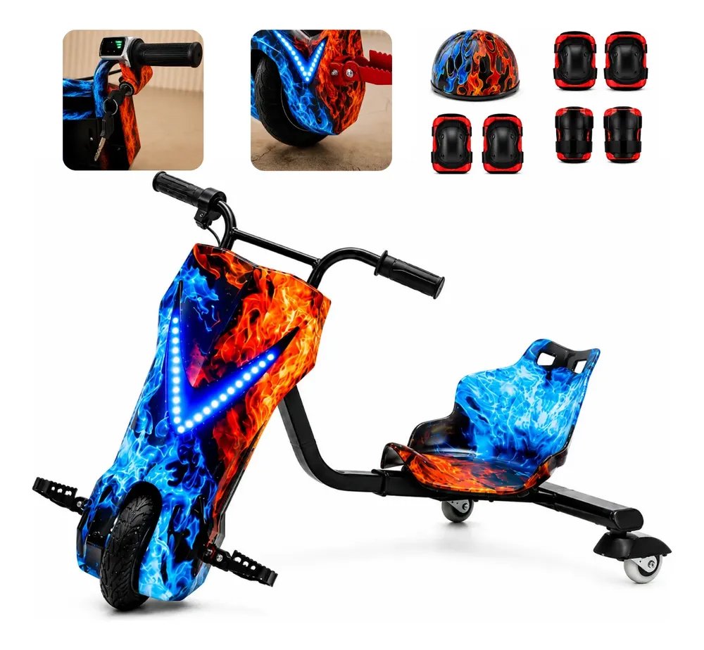 Patinete Elétrico Drift 450w Triciclo Infantil 36v Bluetooth Vermelho/azul