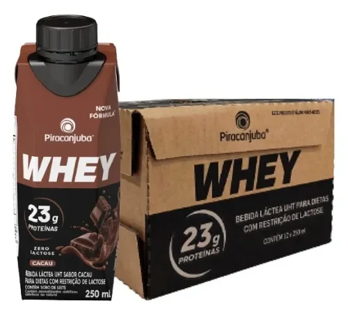 Kit 12 Bebida Whey Piracanjuba 0 Lactose Sabor Cacau 250m