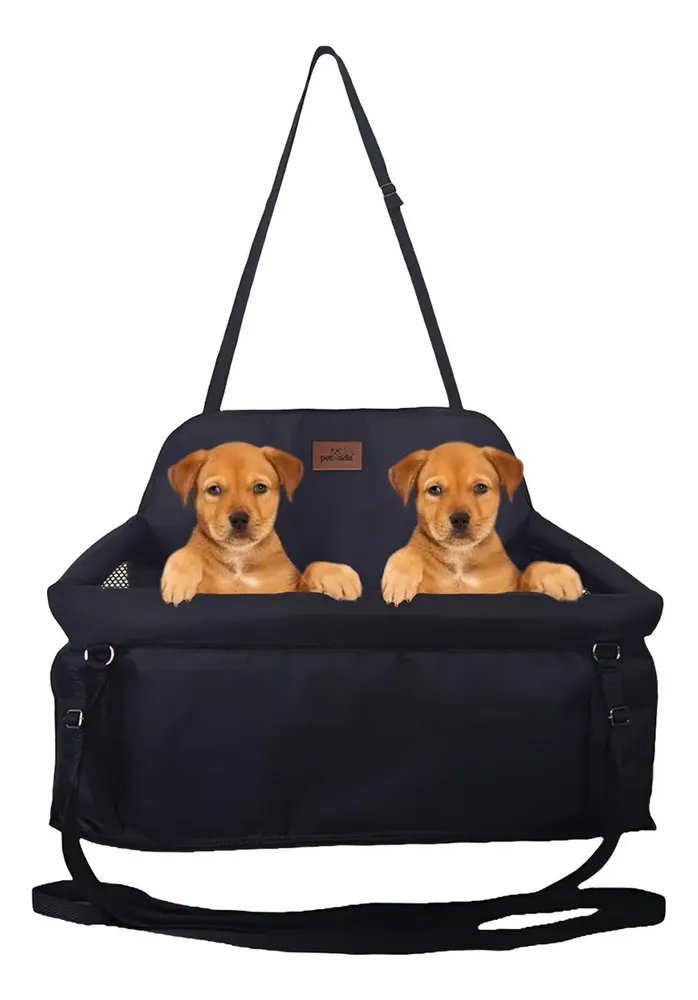 Bolsa Transporte Carro Para Dois Pets Cães Dupla Grande Preto
