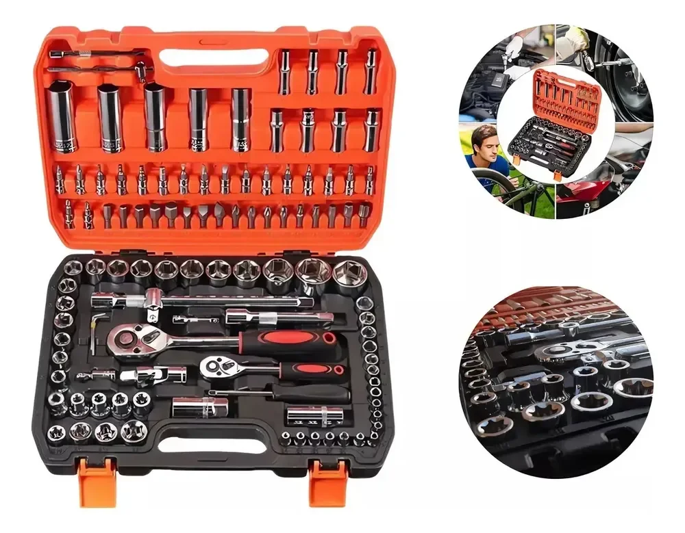 Kit 108 Peças Soquete 1/2aço Crv Profissional rega Prateado