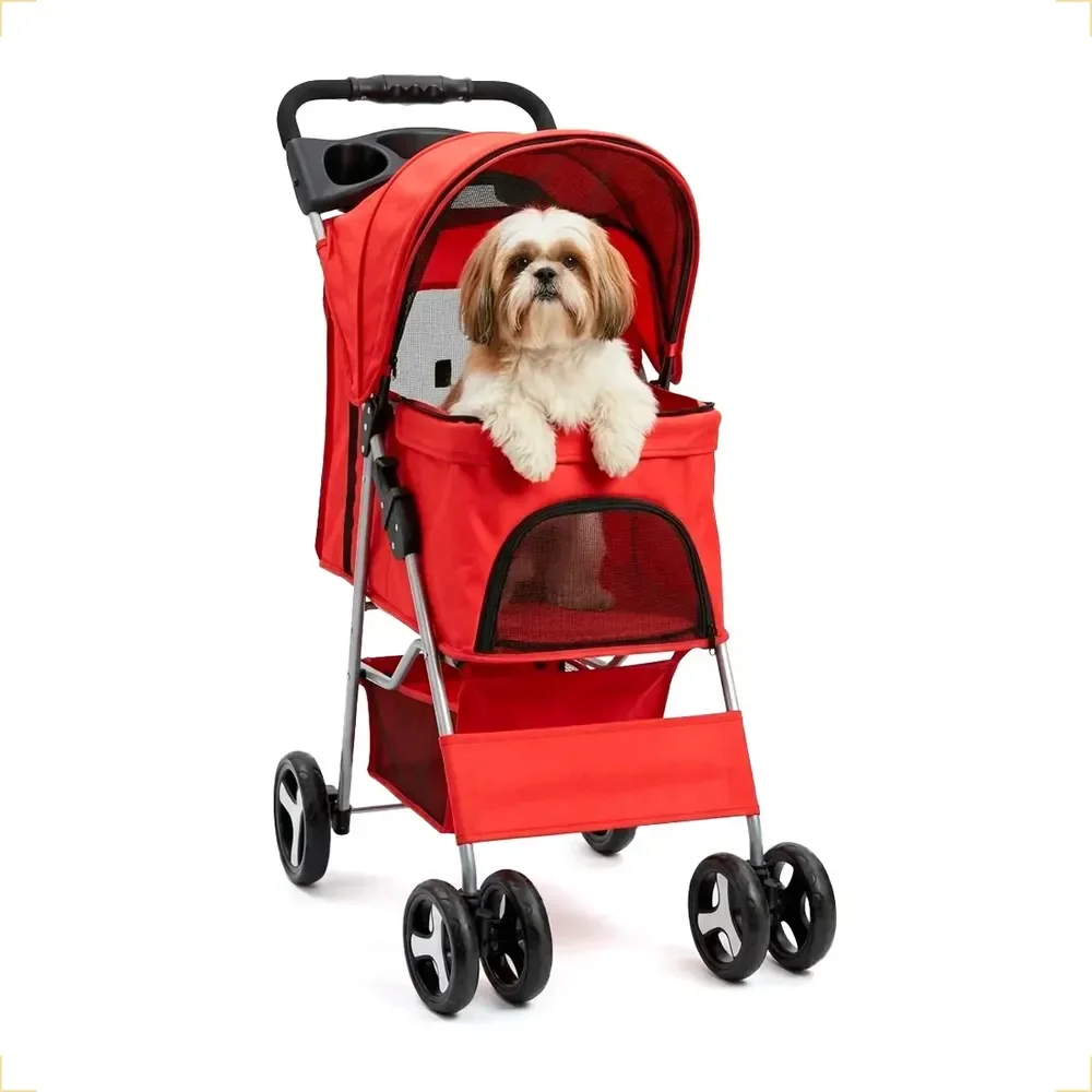 Carrinho Passeio Transporte Gato Cachorro Pequeno Até 15kg Cor Vermelho
