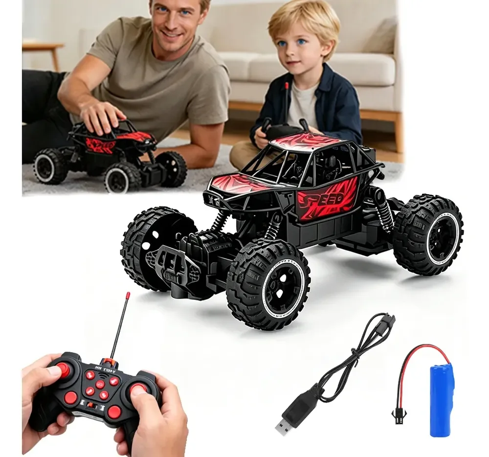 Carrinho De Controle Remoto Off-road Com Luz Led Recaregável Vermelho