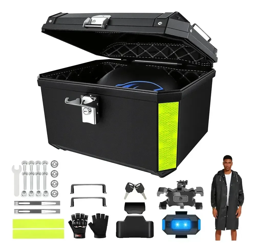 Baú Para Moto Noveve 45L Preto de ABS Universal Com Fechadura e Acessórios