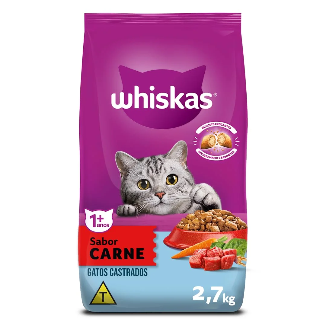 WHISKAS Ração Carne Gatos Adultos Castrados 2,7 kg