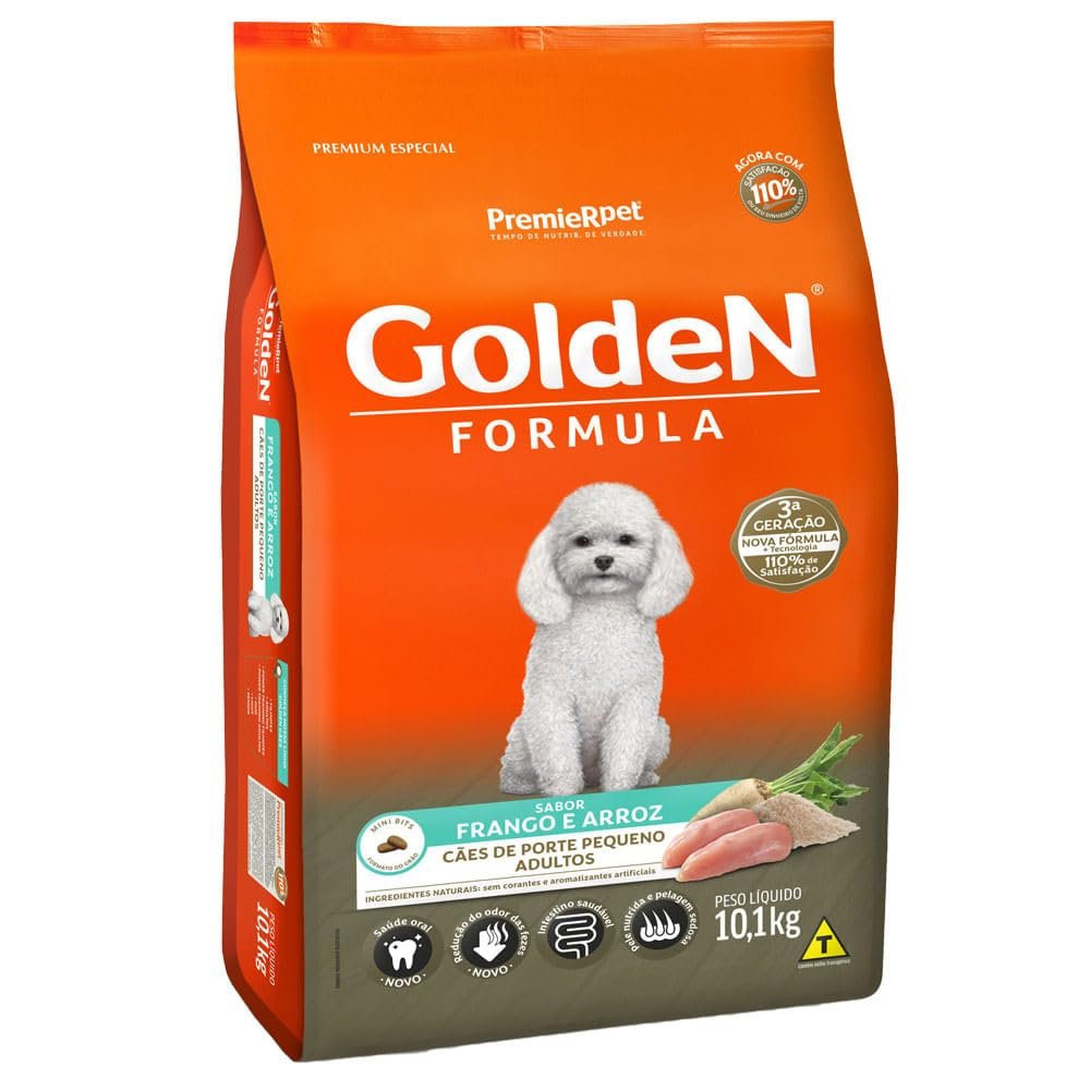 Golden - Ração Fórmula Mini Bits para Cães Adultos de Pequeno Porte Sabor Frango e Arroz - 10,1kg Premier Pet para Todas Pequeno Adulto -