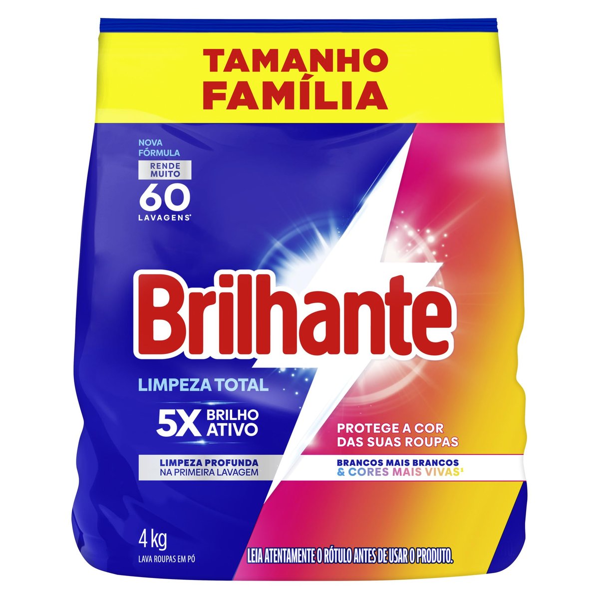 Brilhante Lava-Roupas em Pó Roupas Brancas e Coloridas Limpeza Total Tamanho Família 4 kg