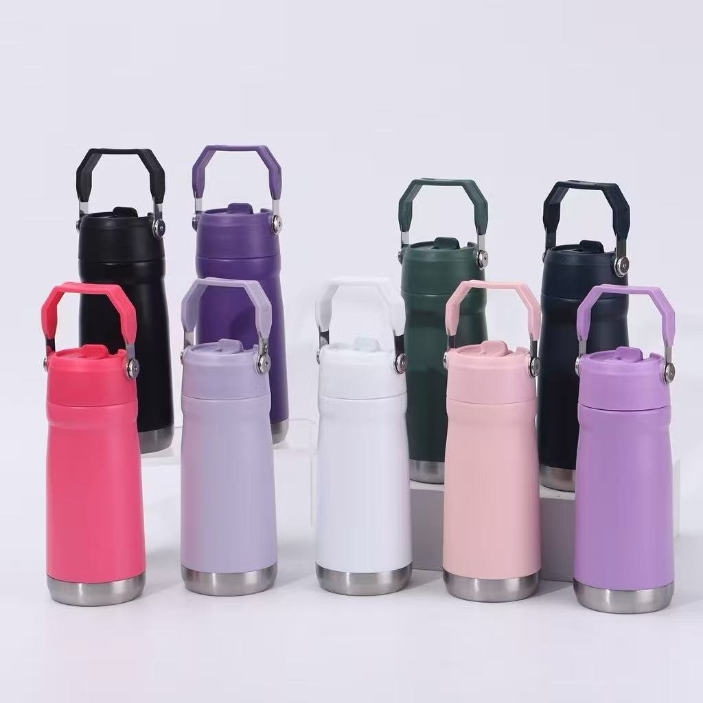 Garrafa Térmica Aço inox 550ml/650ml Parede Dupla com Canudo Flip, Alça Portátil 1313