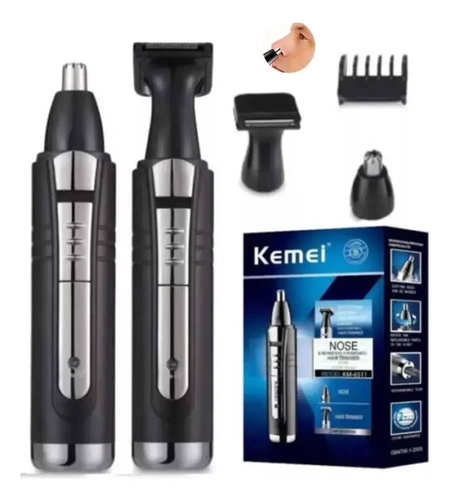 Aparador de Pelos Kemei KM-6511 Nariz Orelhas Sem Fio Preto