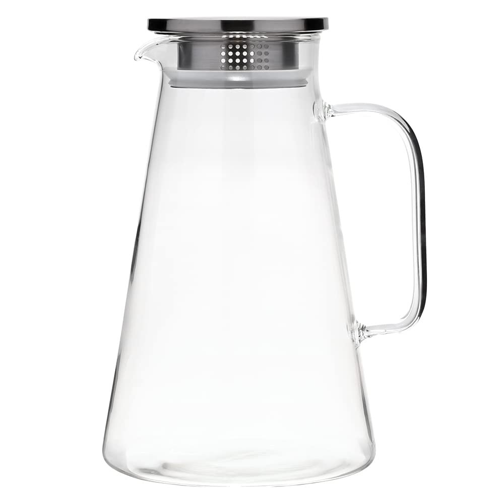 Mimo Style Jarra de Vidro Com Tampa 1,8L, Feita em Vidro Borossilicato e Aço Inoxidável. Para Servir Suco, Água Saborizada ou Qualquer Outra Bebida. Lindae Elegante