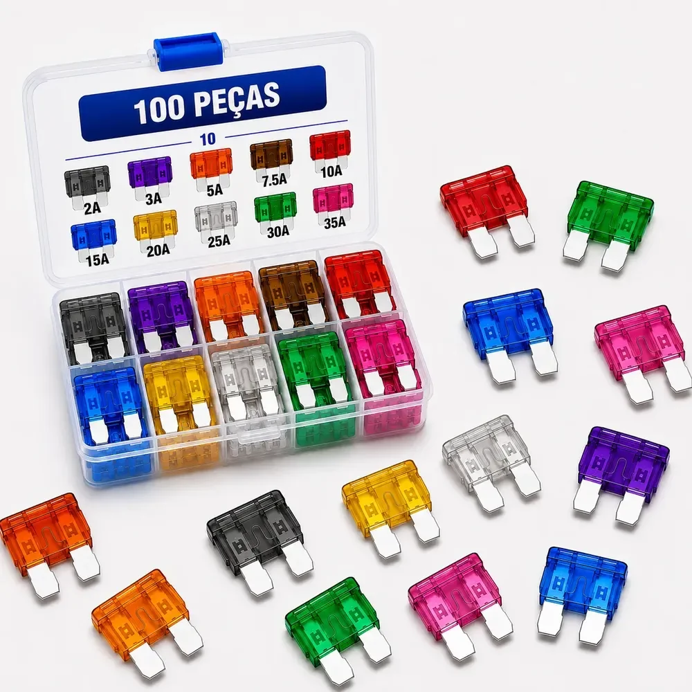 Fusível Automotivo Lâmina Kit 100 Peças 2a A 35a Estojo 32v