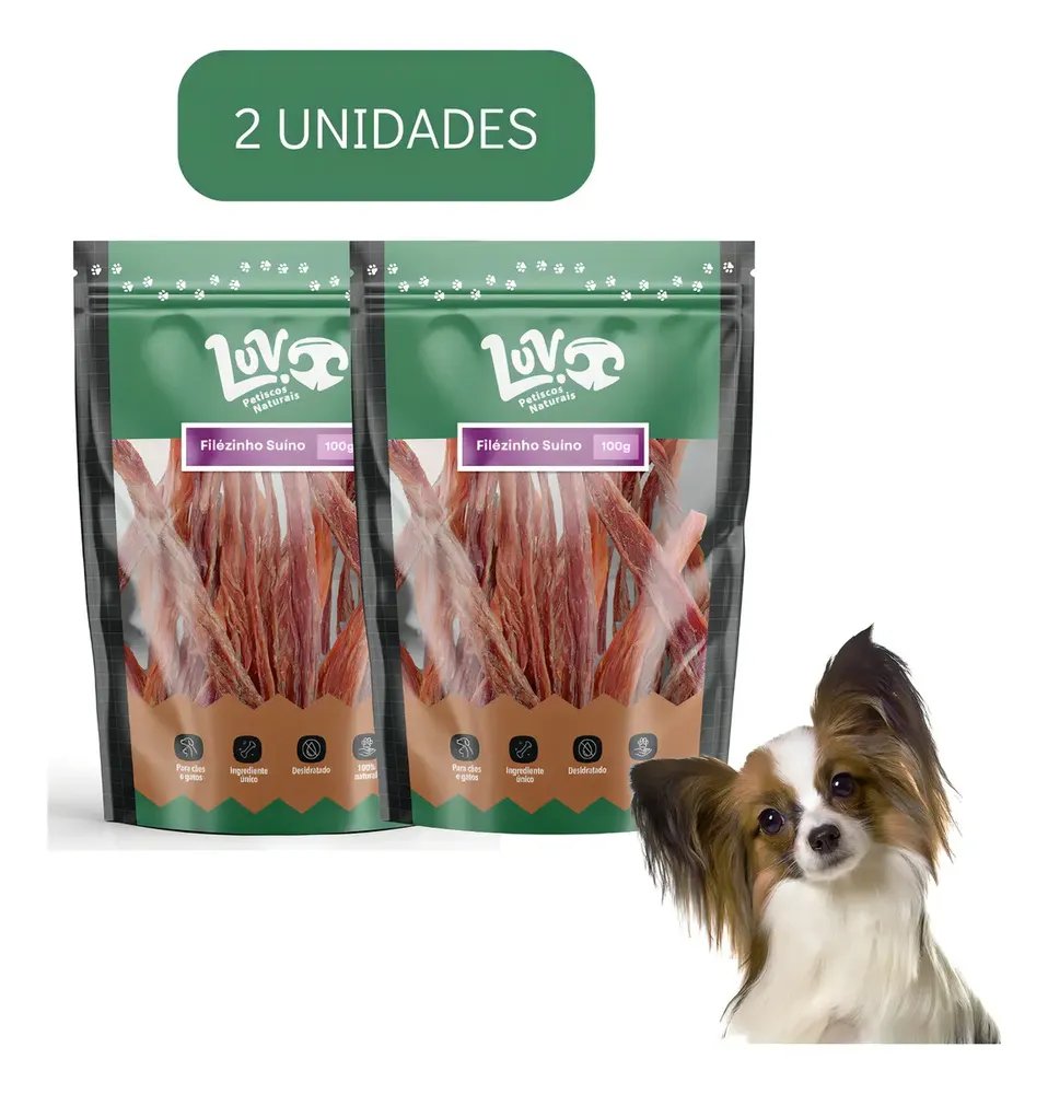 Kit 2un Petisco Natural Pet Luv Filezinho Suíno Desidratado