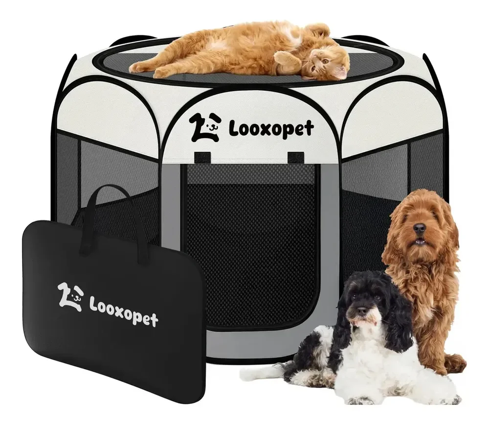 Cercado Cachorro Grande Cercadinho Pet Dobrável Portátil 114×114×58cm C/capa de Viagem