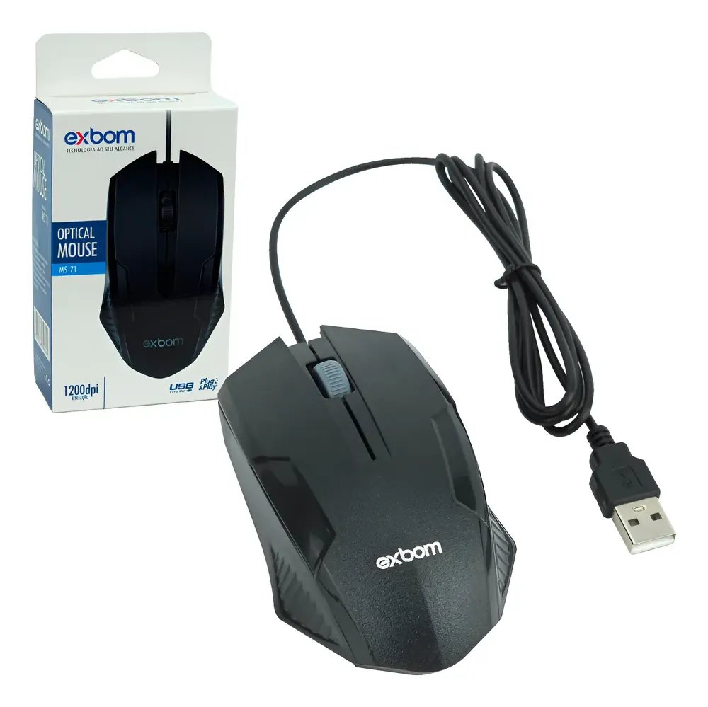 Mouse Óptico Usb Com Fio Usb Ergonômico 1200 Dpi Pc Notebook Preto