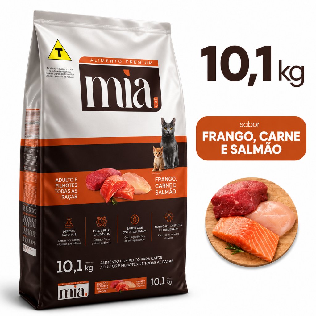 Ração Gato MiaCat Todas As Raças Filhote e Adulto 27g Proteína Sem Corante