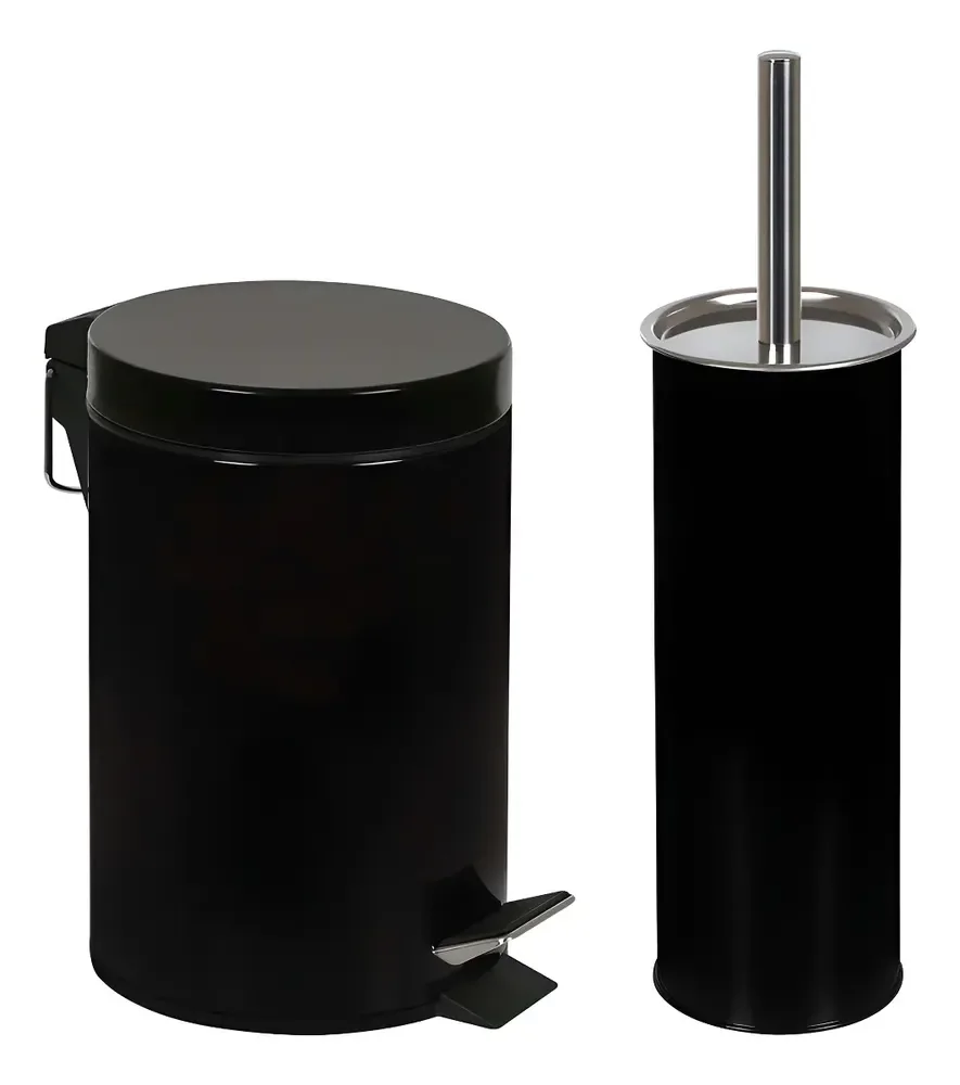 Kit Banheiro Lixeira Inox 3 L E Escova Sanitária Com Suporte
