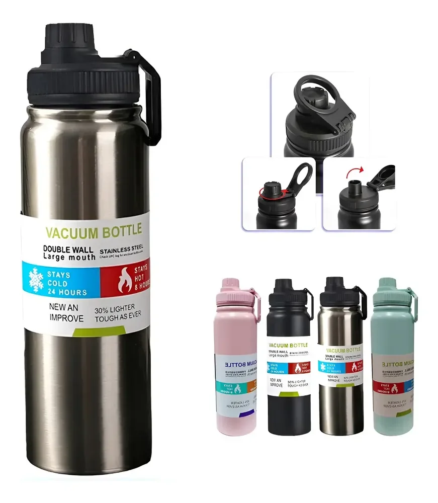 800mlgarrafa Térmica Água Squeeze Inox Academiaquente E Frio Prata