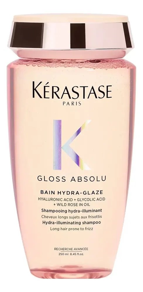 Kérastase, Bain Shampoo, Gloss Absolu, Hydra Glaze, Ação Anti-frizz com Ácido Hialurônico, Ácido Glicólico e Óleo De Rosa Silvestre, Potencializa o Brilho 250ml