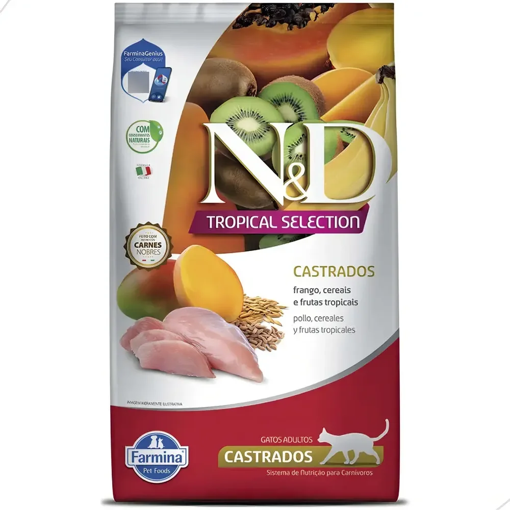 Ração N&D Tropical para Gatos Adultos Castrados Sabor Frango, Cereais e Frutas Tropicais 7Kg
