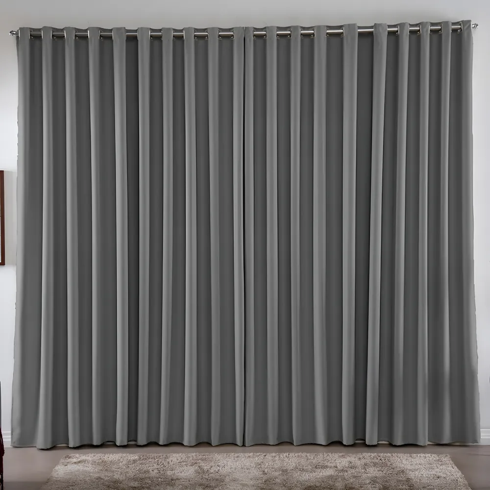 Cortina 3,00x2,80 Metros Blackout Blecaute Cinza Corta Luz Em Tecido Grosso Para Quarto E Sala Casa Laura Enxovais