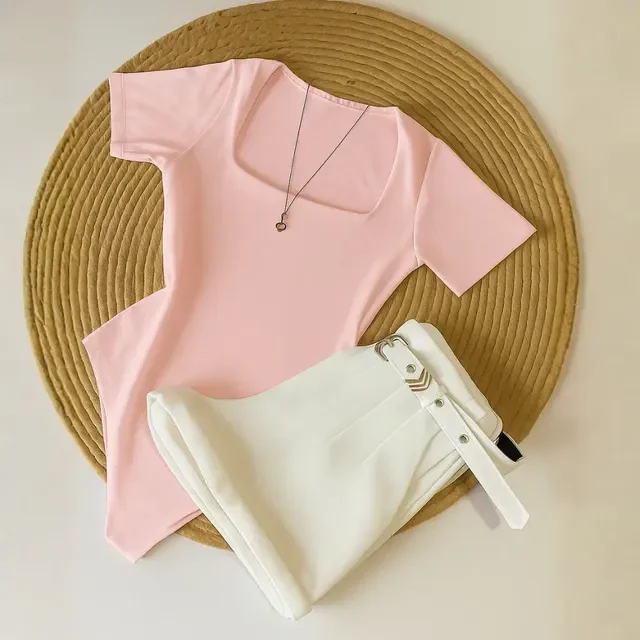 Conjunto 1 Body Gola Quadrada Colors + Short Em Alfaiataria