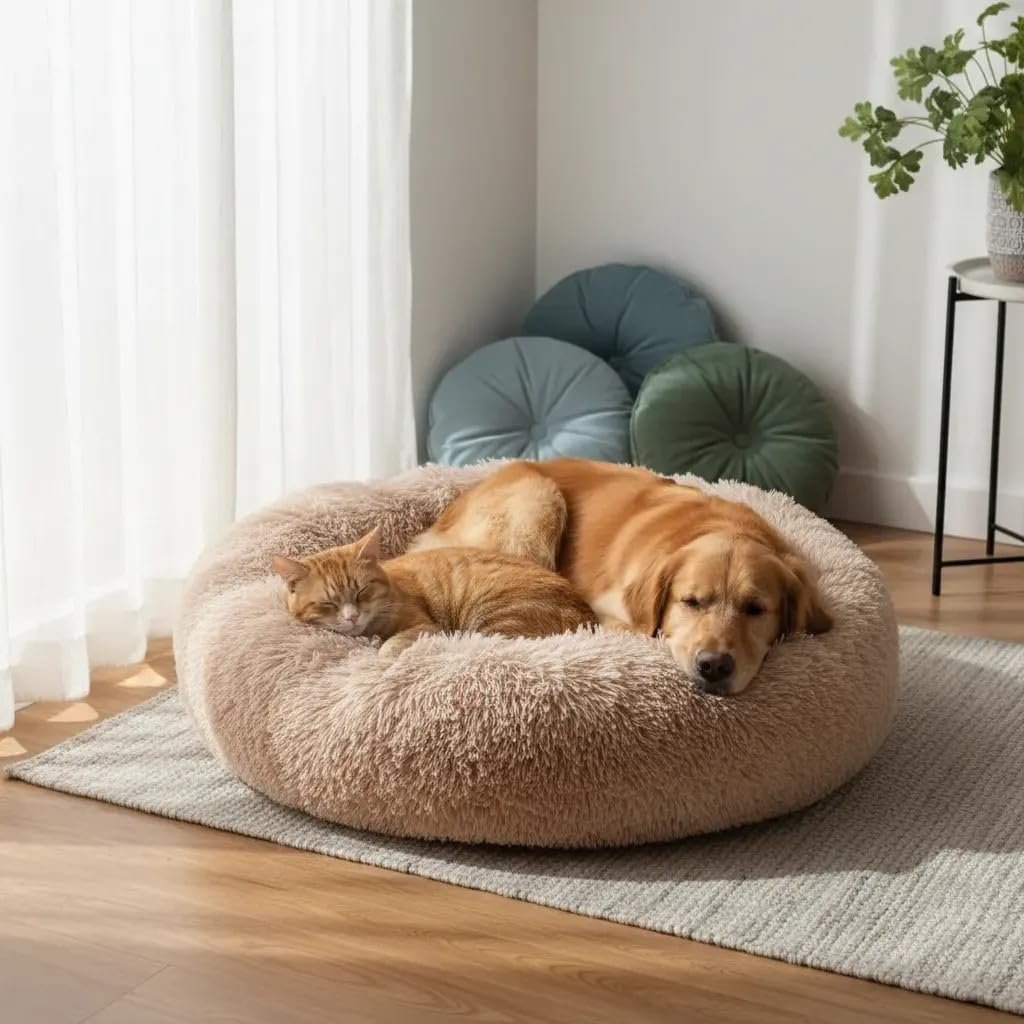 CAMA PET NUVEM O PELUCIA REDONDA G CAMINHA PELUCIADA CASA NINHO Cachorros E Gatos DONUT CASINHA PELUCIA FELPUDA FUNDO ANTIDERRAPANTE QUALIDADE PREMIUM G 60CM (CARAMELO)