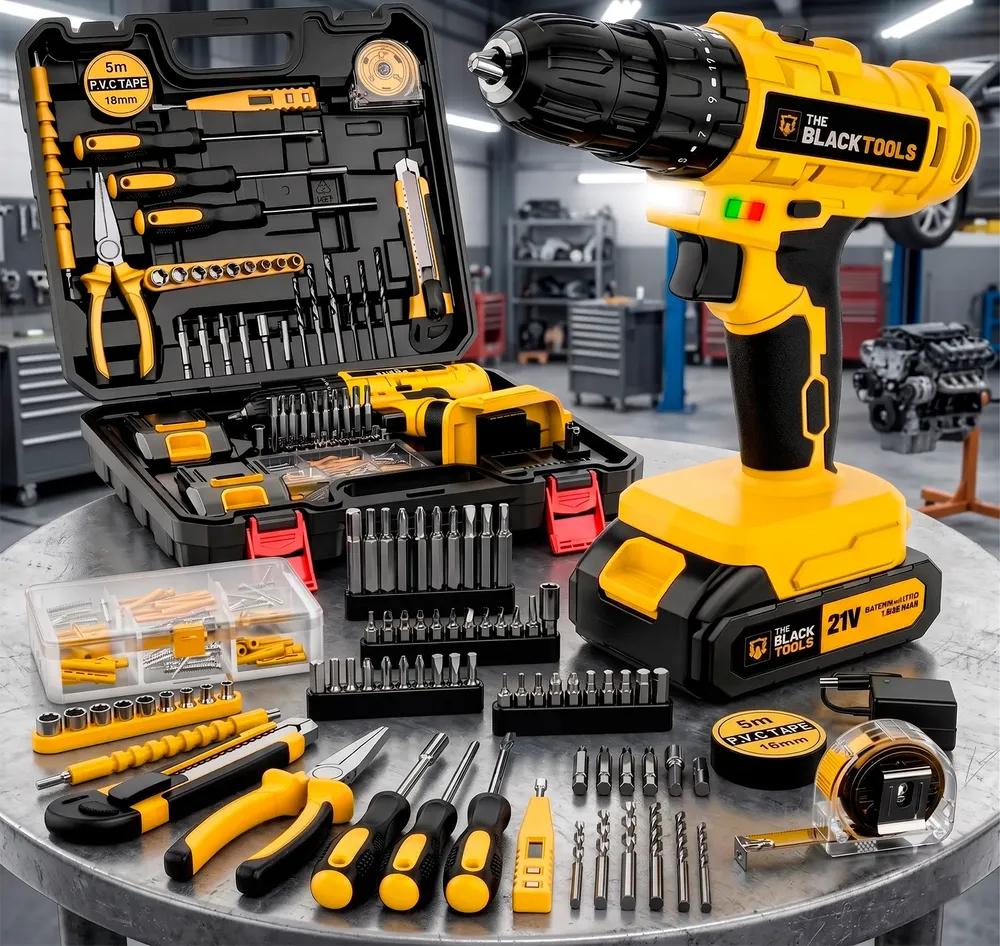 Furadeira Parafusadeira De Impacto 2 Baterias 3/8 Acessórios Amarelo E Preto 127/220v 60 Hz